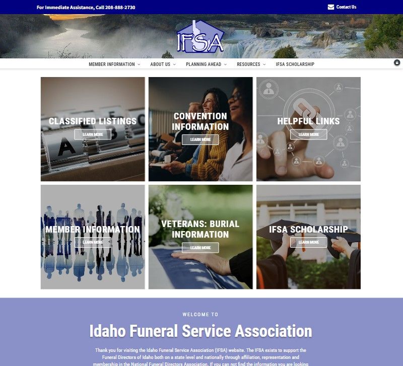 A screenshot of the idaho funeral service association website.