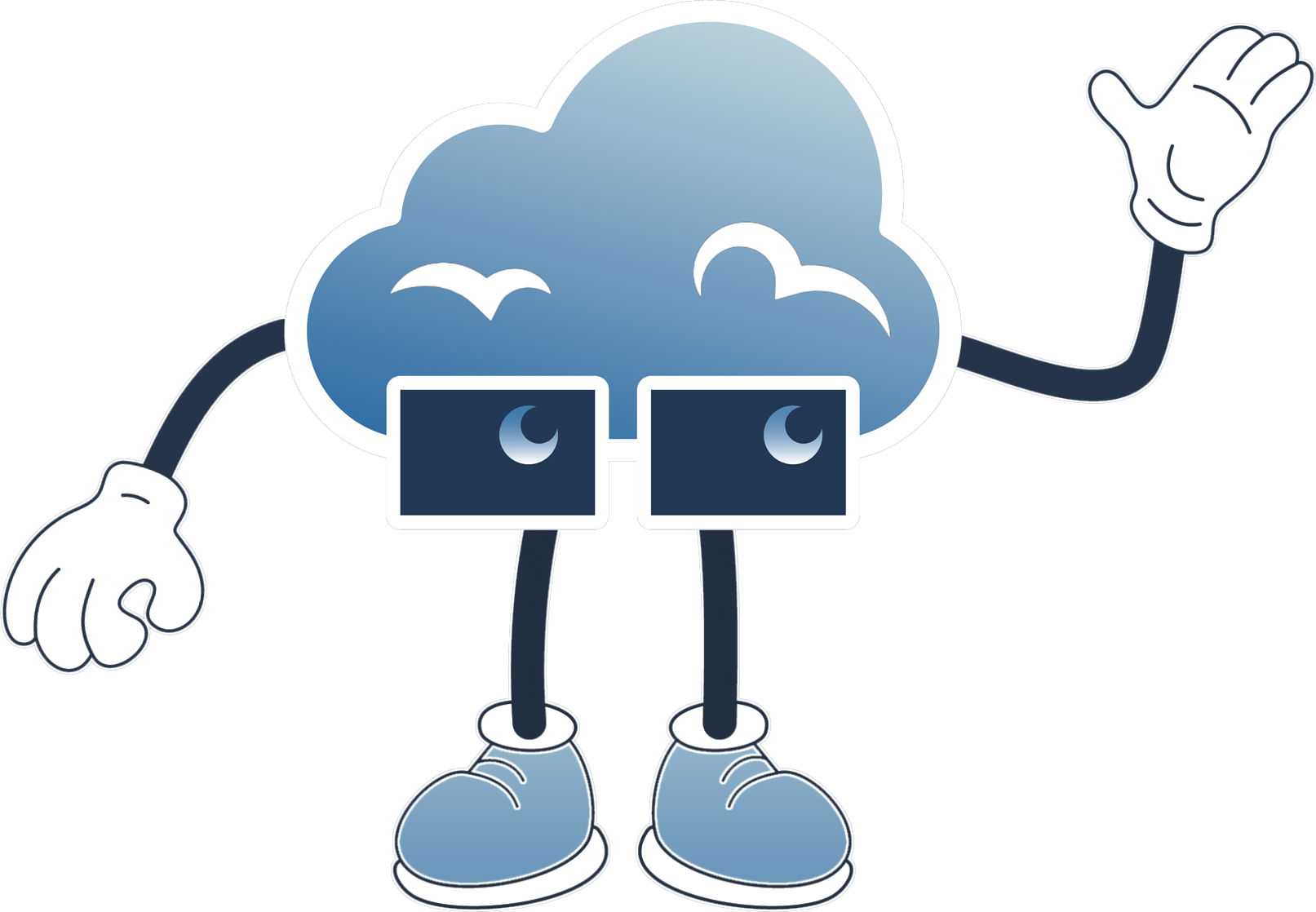 A cartoon illustration of a cloud with arms and legs.