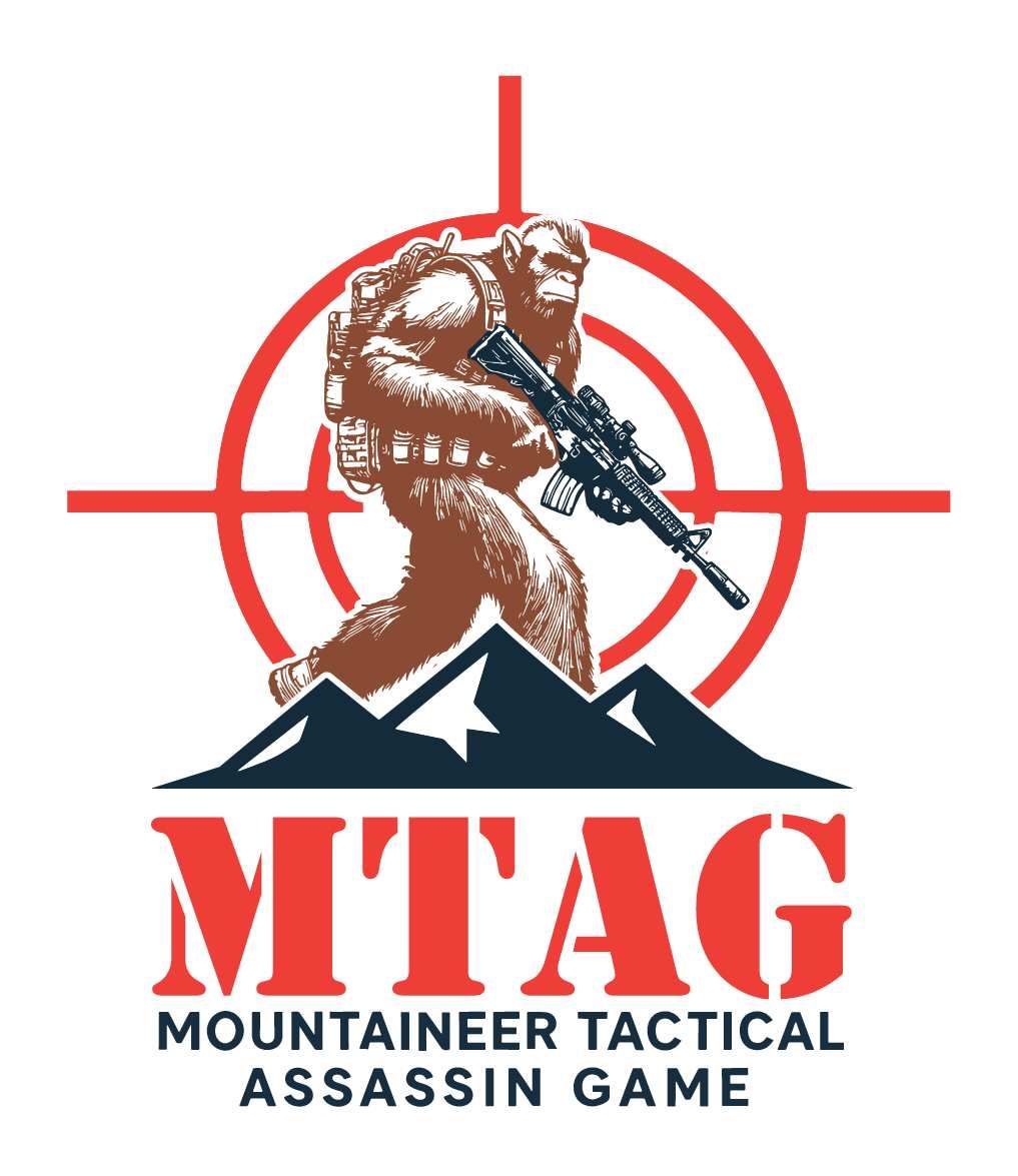 A sasquatch aiming a rifle, centered in a red target. 