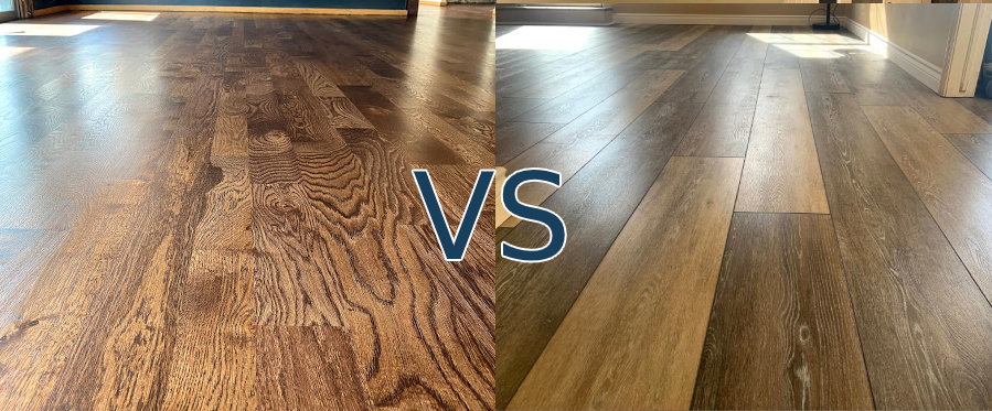 Hardwood floor on the left and Vinyl floor on the right