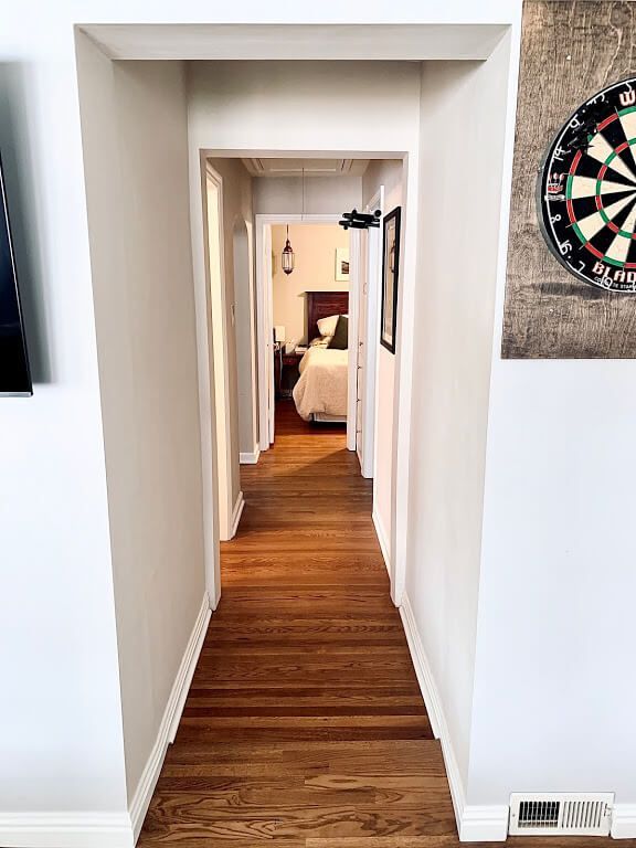 Hardwood Floors on Hallway Dart Board
