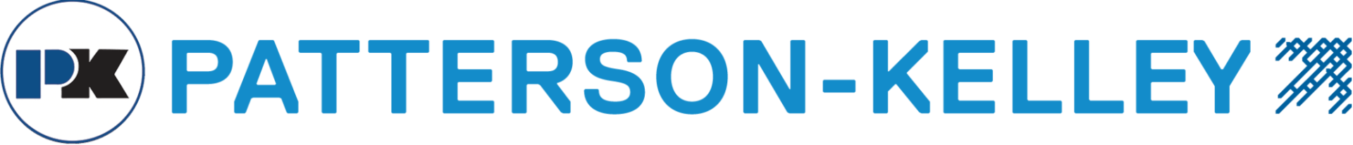 A logo for patterson kelley is displayed on a white background