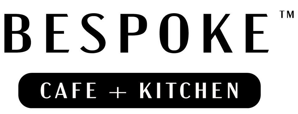 Bespoke Cafe + Kitchen logo in black and white with bold uppercase text and rounded black banner