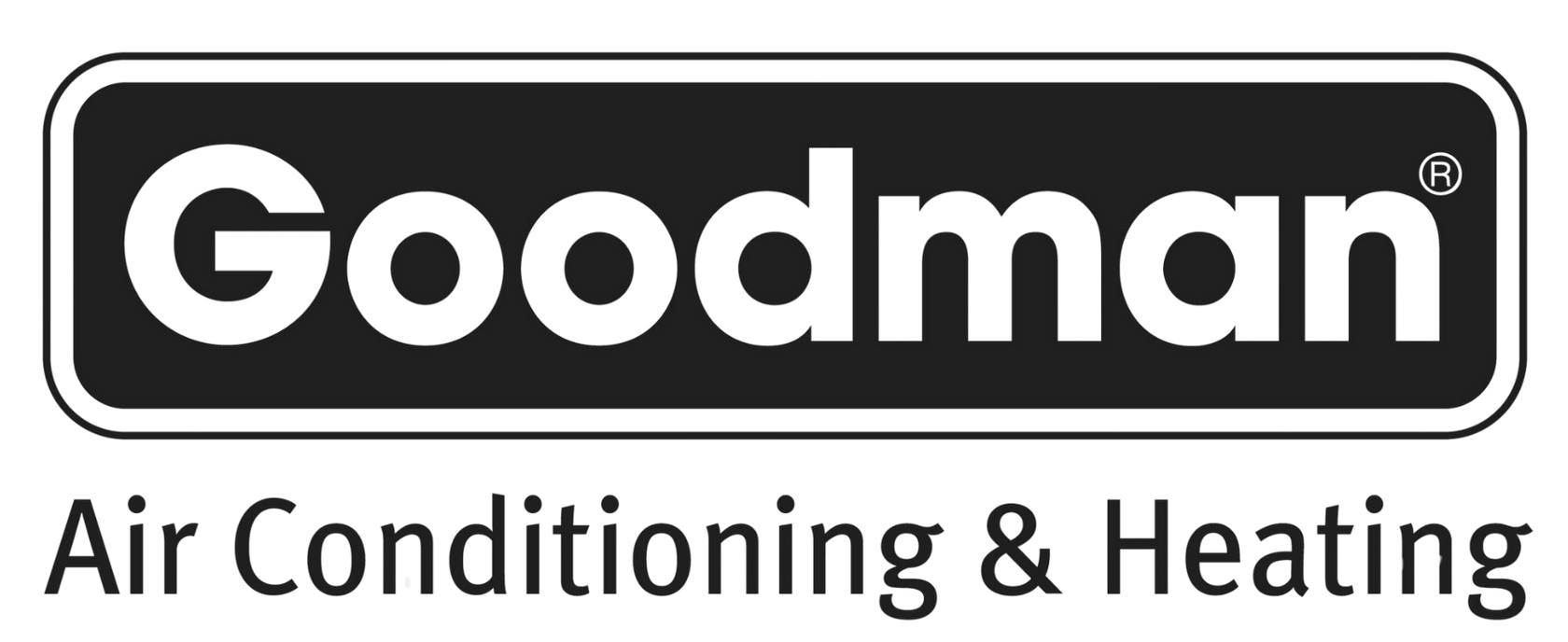 Goodman Air Conditioning & Heating logo. Black rectangle with white text,