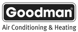Goodman Air Conditioning & Heating logo. Black rectangle with white text,