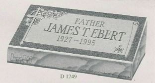 a black and white photo of a gravestone for james t. ebert .