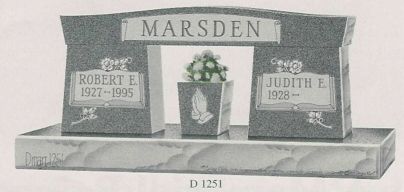 a black and white drawing of a gravestone for robert e. and judith e.