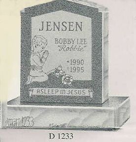 a gravestone with a picture of a child praying on it .