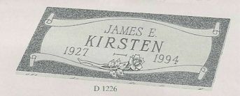 a black and white drawing of a gravestone for james e. kirsten .