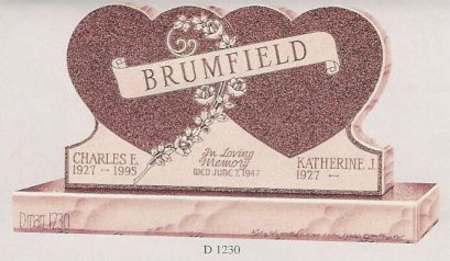 a gravestone for brumfield has two hearts on it