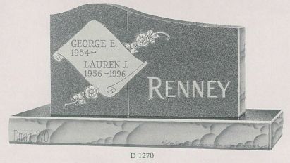 a black and white drawing of a gravestone for george e. and lauren j. renney .