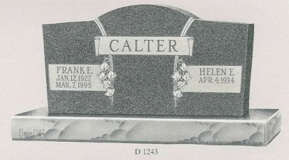 a black and white drawing of a gravestone for franke and helen calter .