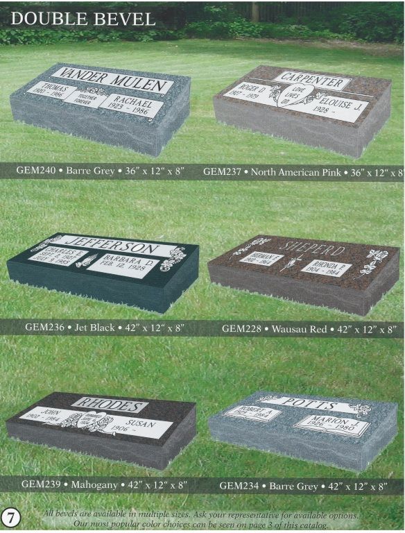 a brochure for a double bevel grave marker