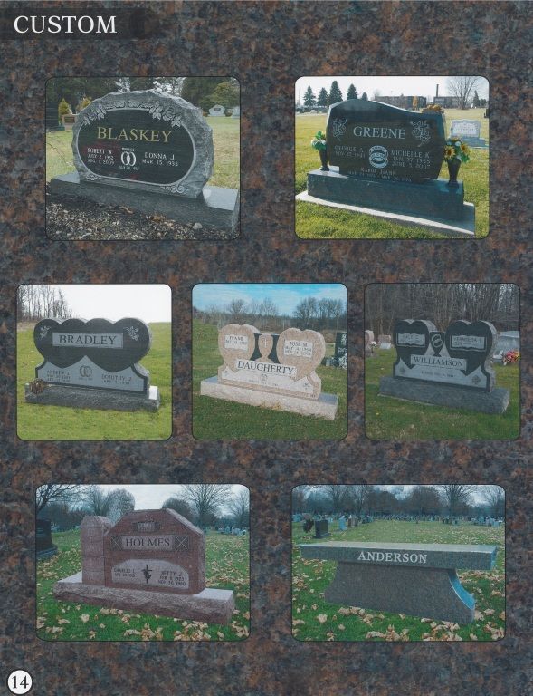 a collage of gravestones with the word custom at the top