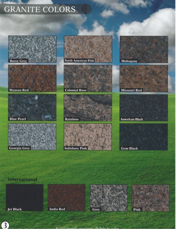 a page showing granite colors including jet black