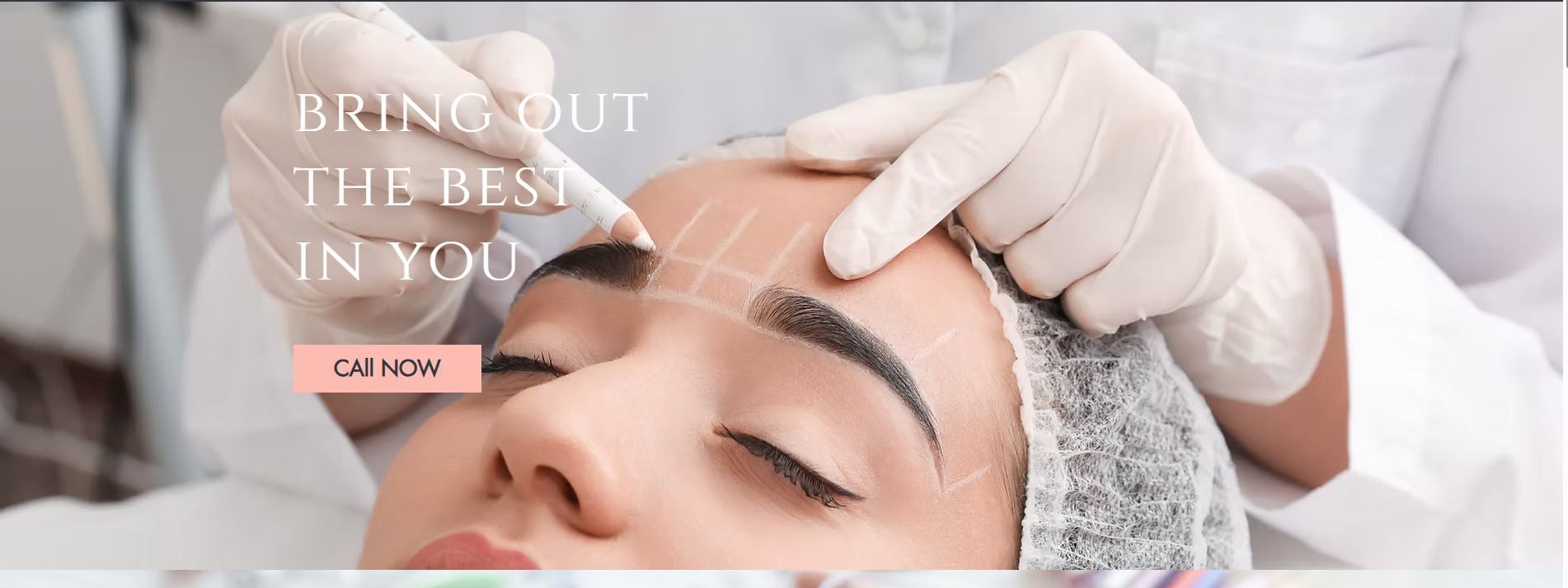 Close-up of a person's face during an eyebrow treatment, with the technician wearing gloves.