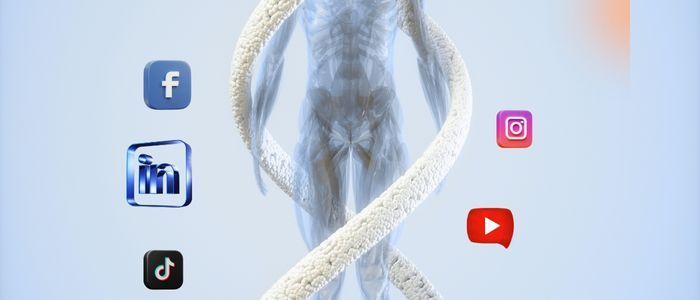 Human figure with social media icons swirling around.