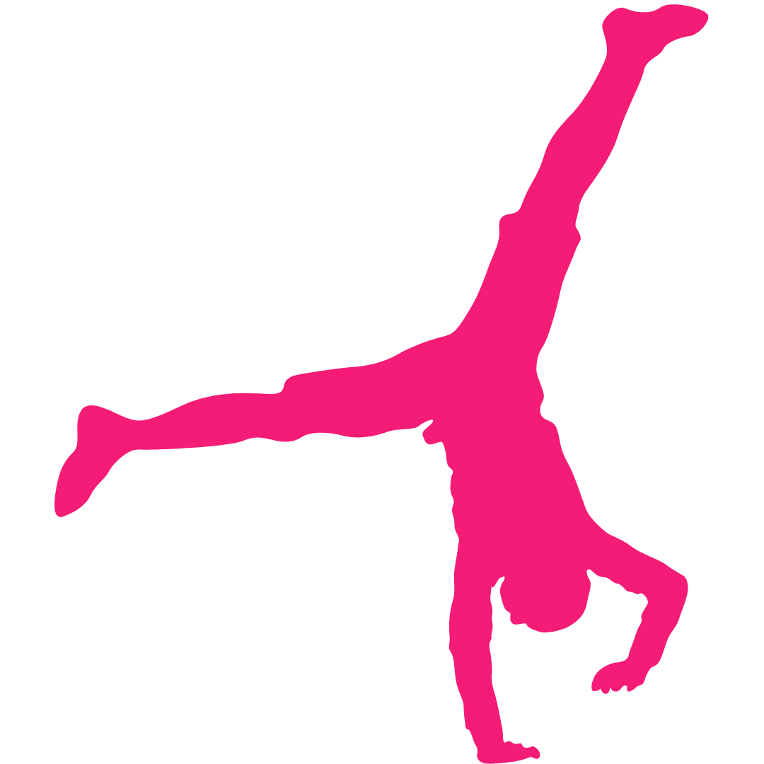 A silhouette of a person doing a handstand on a white background