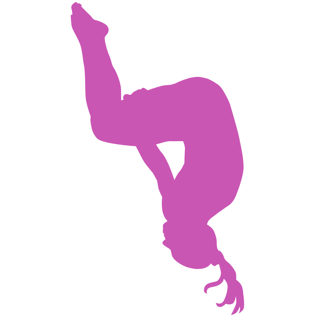A silhouette of a person doing a handstand on a white background.