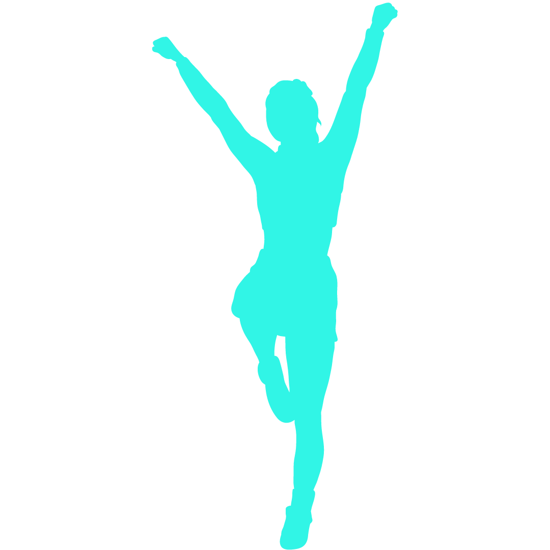 A silhouette of a woman dancing with her arms in the air.