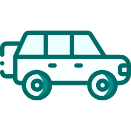 Light teal SUV with spare tire on the back.