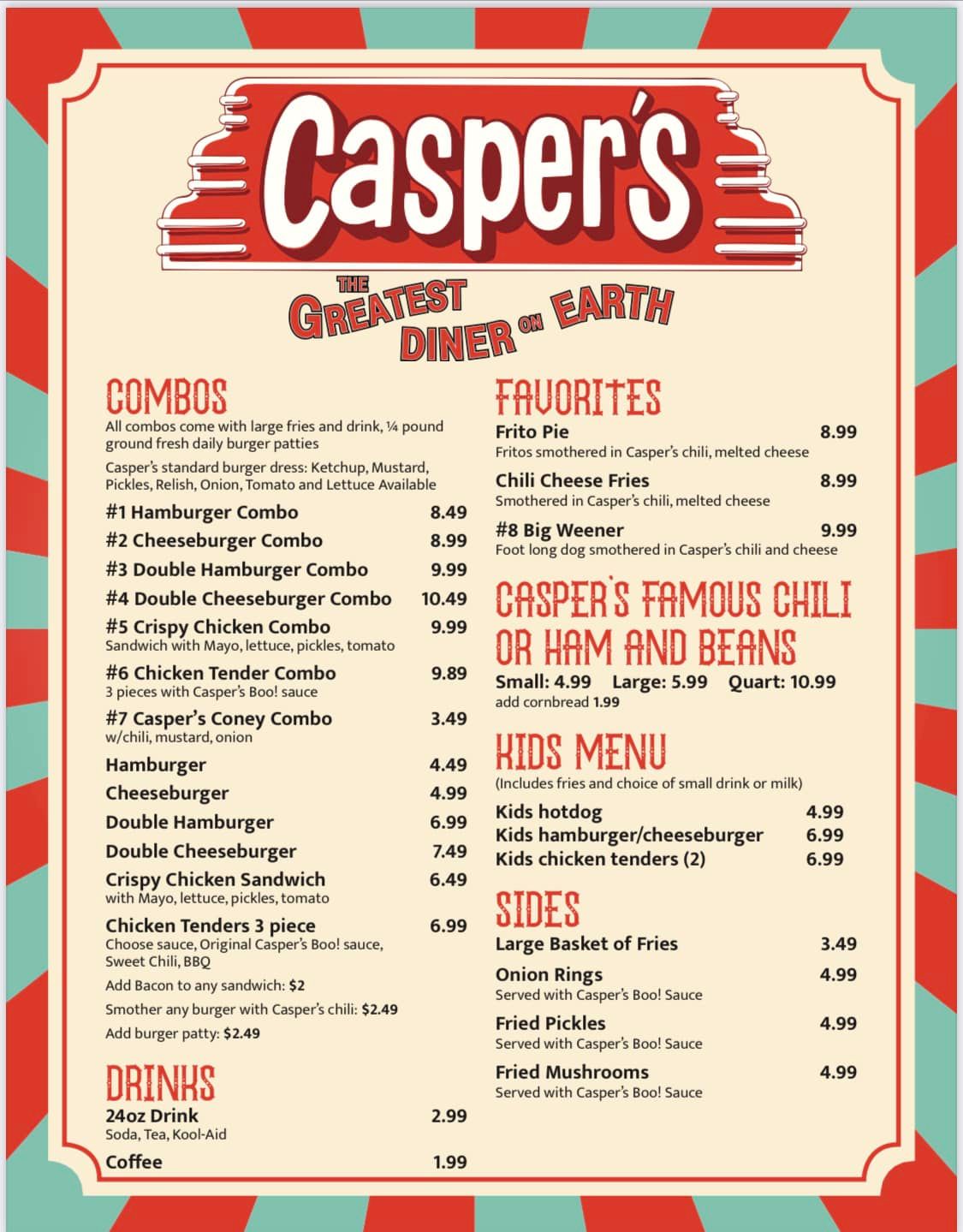 Casper's Diner Menu
