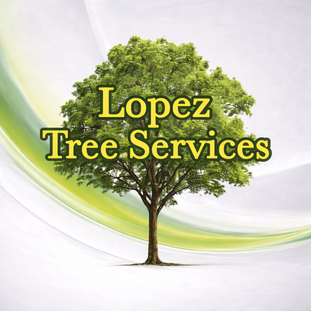 Lopez Tree Services logo: A green-leafed tree with "Lopez Tree Services" in yellow text.