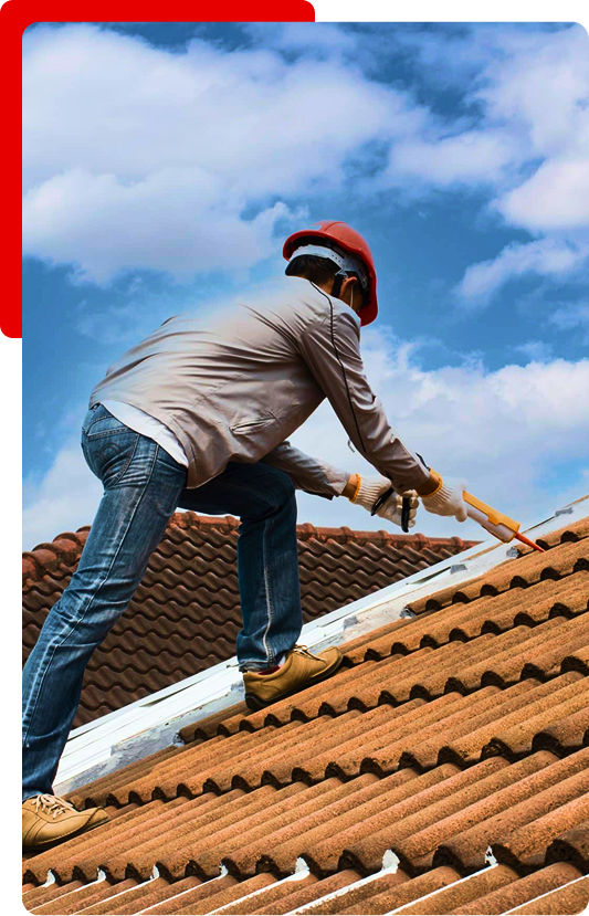 Expert technician applying sealant to a clay tile residential roof in Hall County, Georgia.