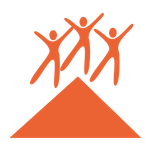 Graphic of three human figures atop a pyramid representing the youth outcomes from participating in Positive Images programs