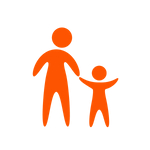A graphic representing an taller person holding the hand of a smaller person representing the parents of Positive Images participants