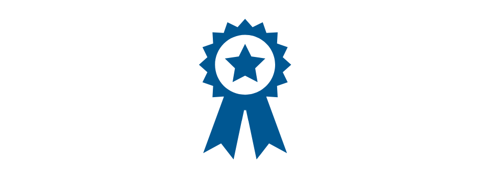 Graphical depiction of a blue ribbon representing the awards and recognition given by Positive Images.