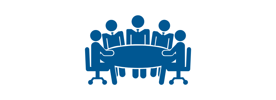 Graphical depiction of a group of people sitting around a conference table representing Positive Images topical workshops.