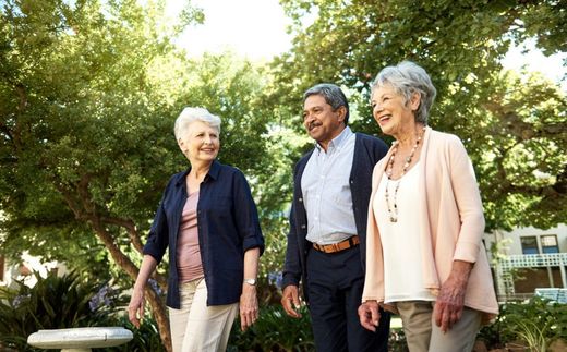 Shot of a group of senior friends going for a walk together in the garden