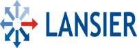 Un logotipo azul y blanco de Lansier con flechas que apuntan en diferentes direcciones.