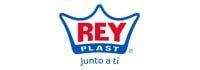 Un logotipo para rey plast con una corona en él.