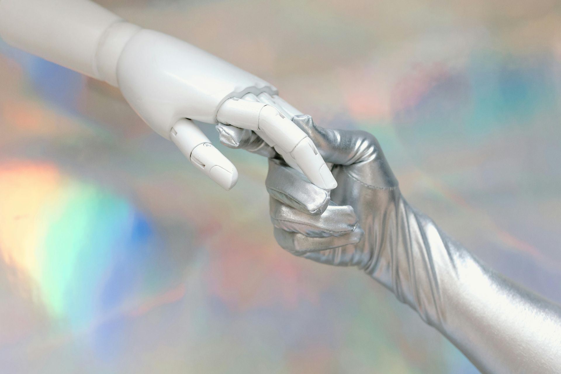 Abstract AI + human icon handshake