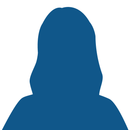 A blue silhouette of a woman without a face on a white background.