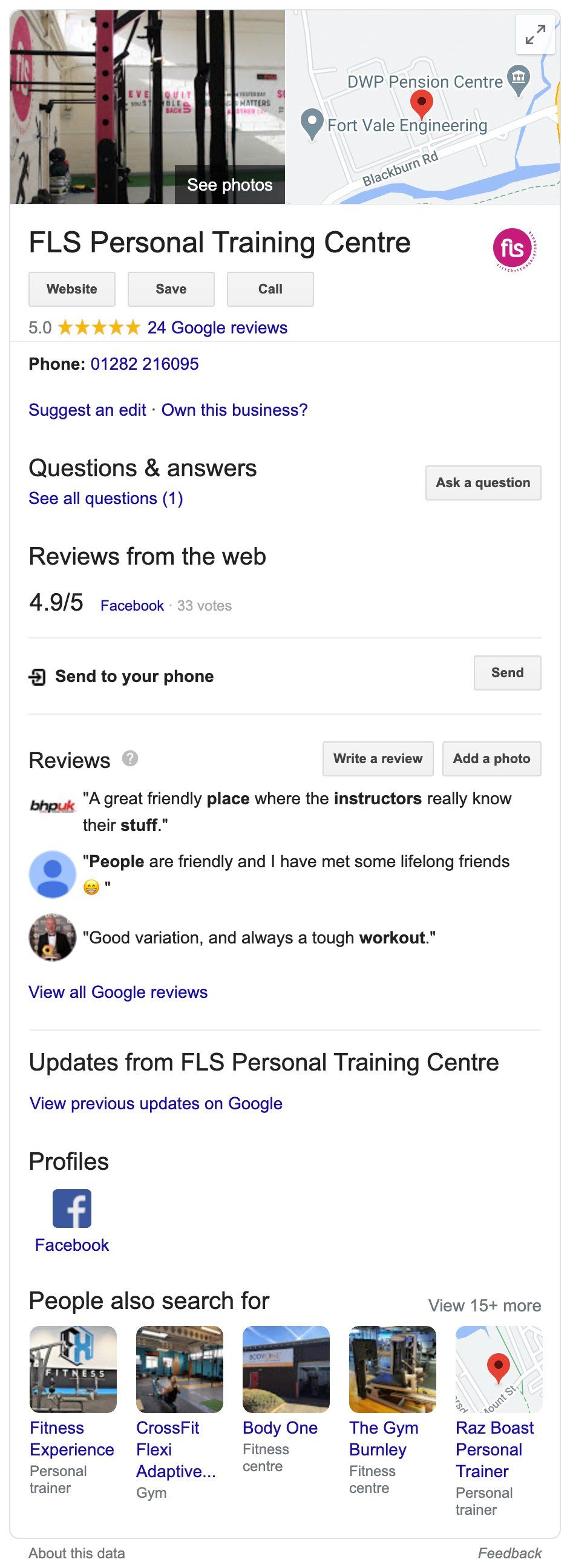 An example of an enhanced Google My Business profile by FLS Fitness.