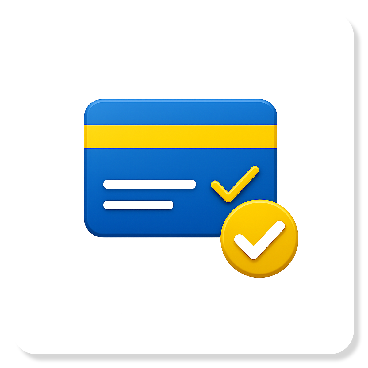 Blue credit card with yellow check marks, indicating payment confirmation or approval