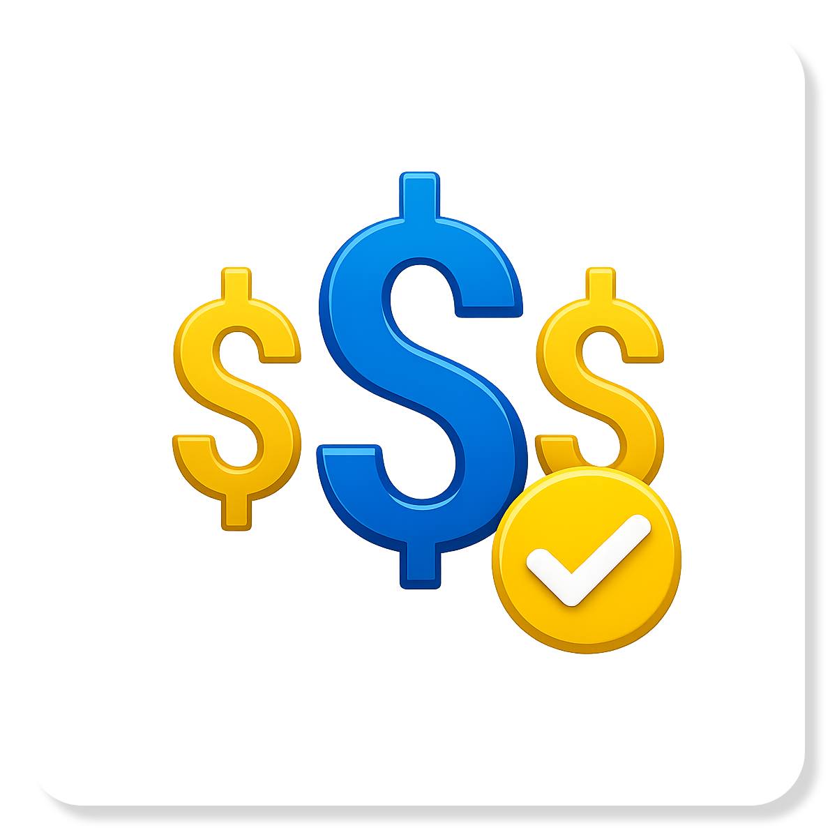 Blue and gold dollar signs with a gold checkmark badge