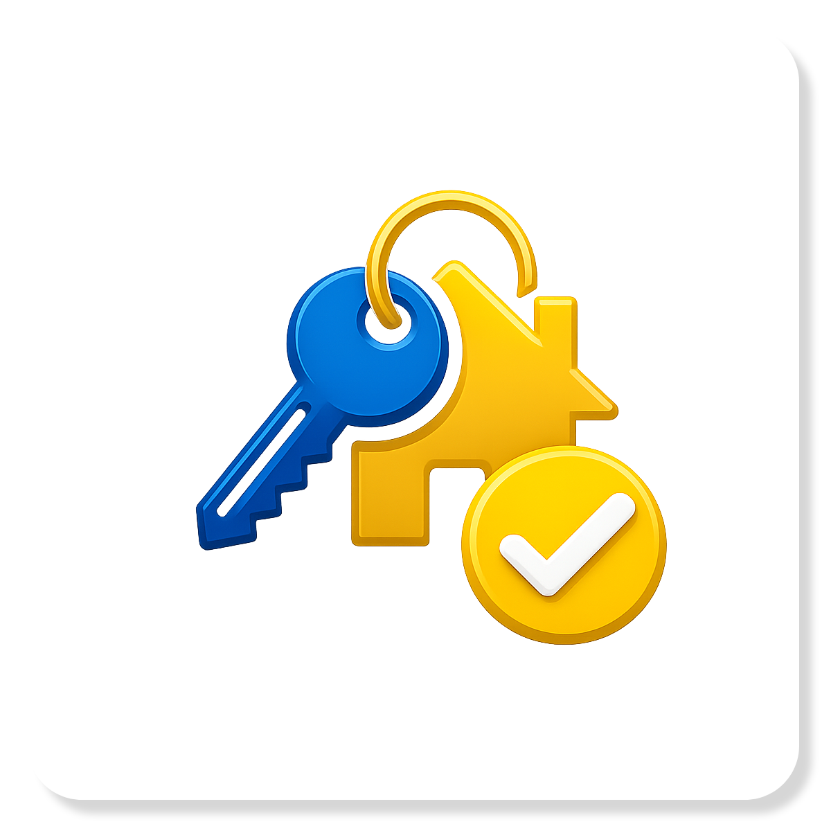 Blue and yellow key with house icon and checkmark, suggesting secure home access