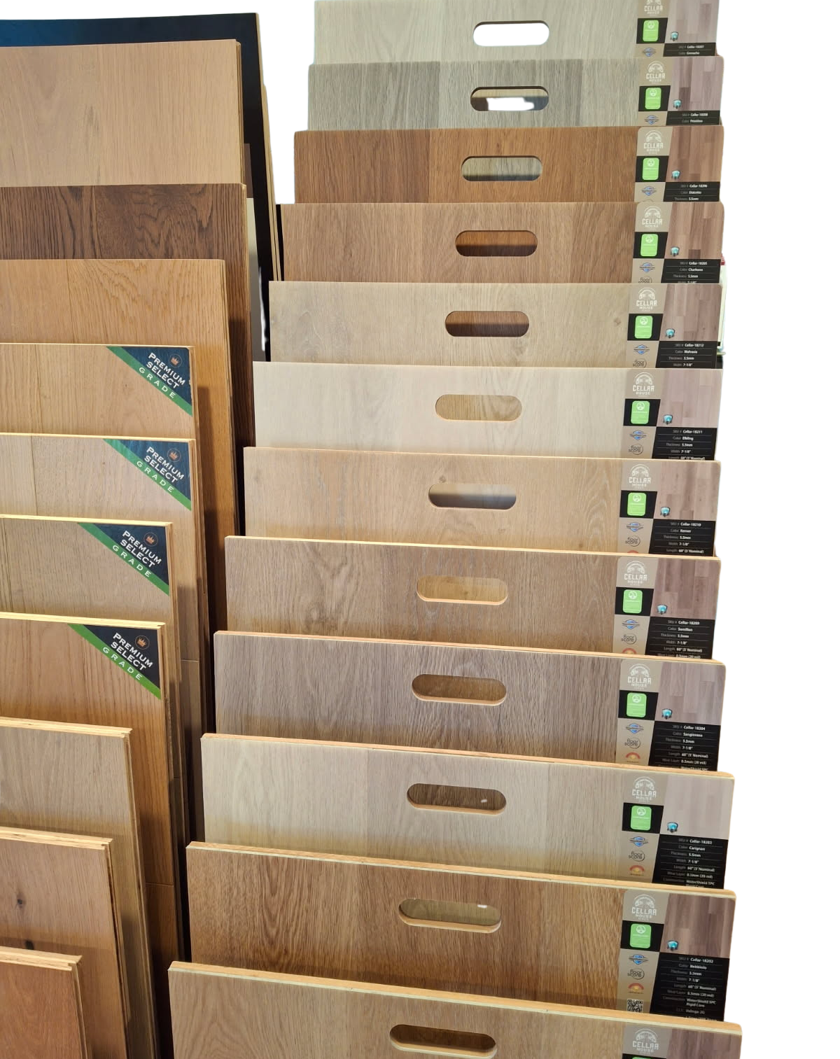 Hardwood flooring sample boards with varied wood tones by Tuller’s Hardwood Floors & Remodeling in Olympia WA