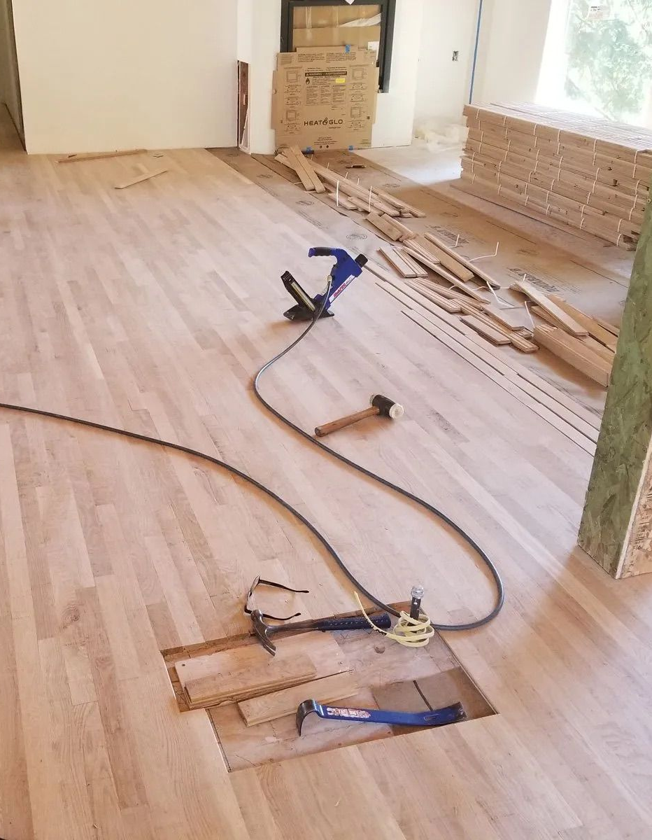 New hardwood flooring installation in progress by Tuller’s Hardwood Floors serving Olympia and nearby communities