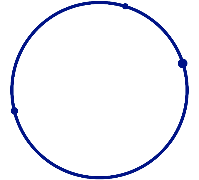 Un cerchio blu con tre punti su uno sfondo bianco.