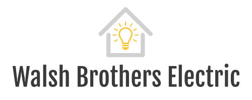 The logo for walsh brothers electric shows a house with a light bulb inside of it.