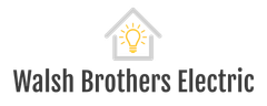 The logo for Walsh Brothers Electric is a house with a light bulb inside of it.