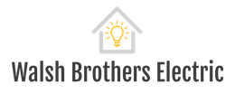 The logo for walsh brothers electric shows a house with a light bulb inside of it.