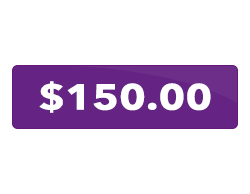 A purple button that says `` $ 150.00 '' on a white background.