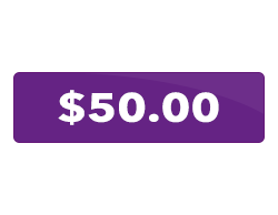 A purple button with the words `` $ 50.00 '' on it.