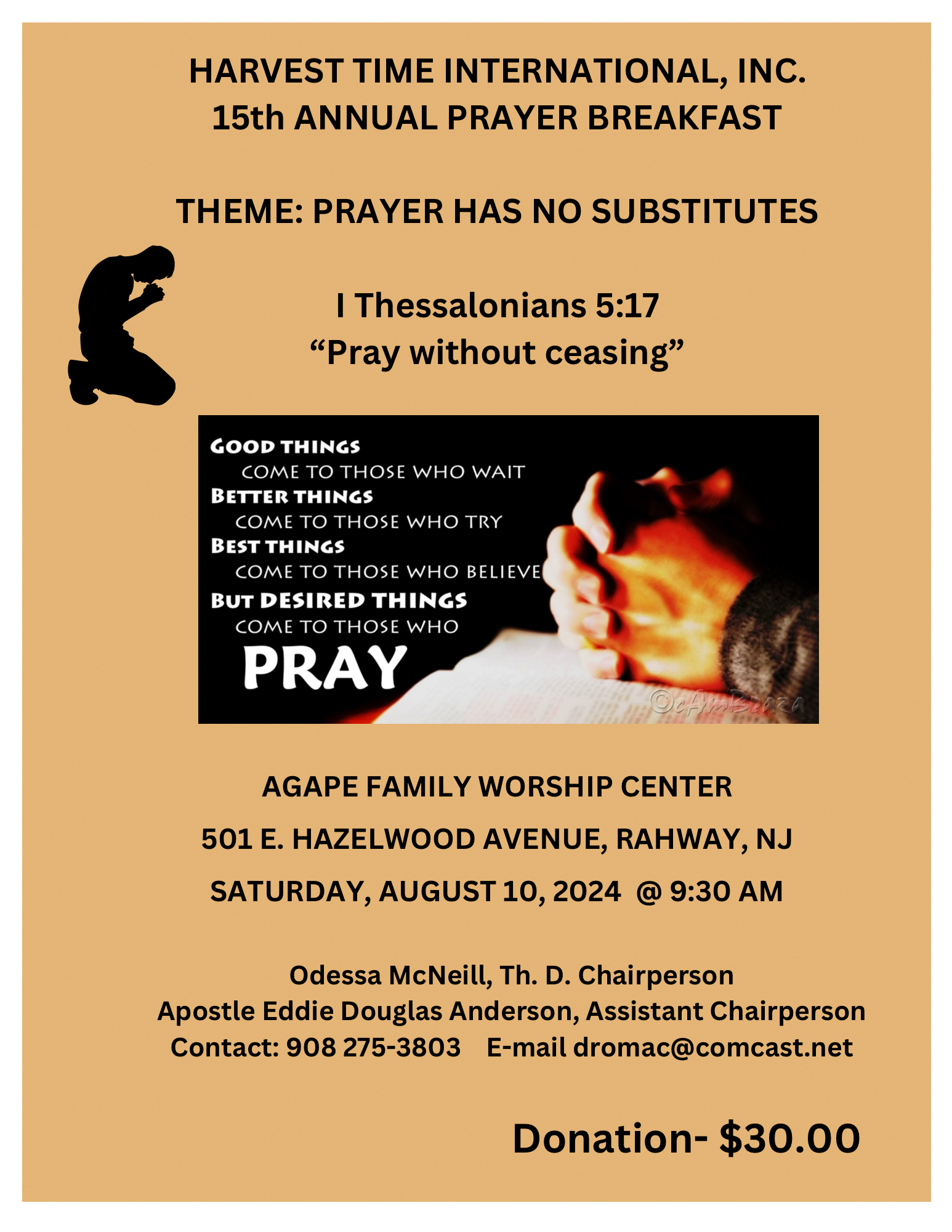 A poster for harvest time international inc. 15th annual prayer breakfast